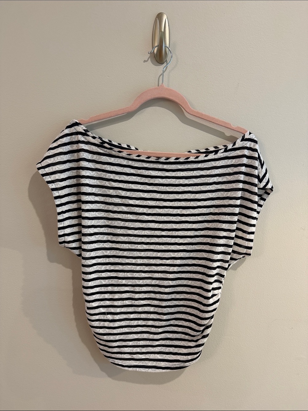 Free People Black and White Striped Boatneck Tee